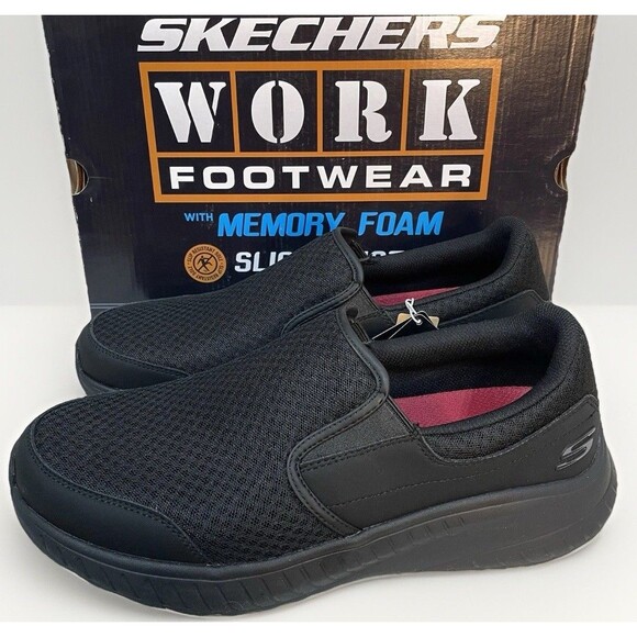 Skechers Shoes Men 10.5 Black Work SlipOn Slip Resistant Soft Memory Foam 200273 main image 4